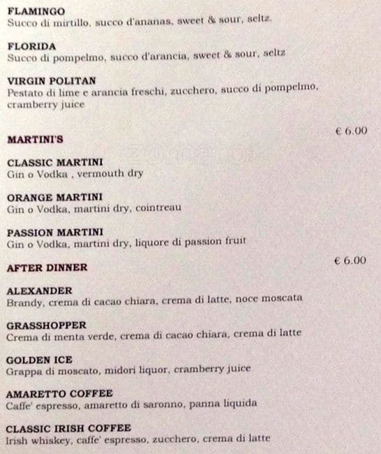Menu di Due Zero Uno 