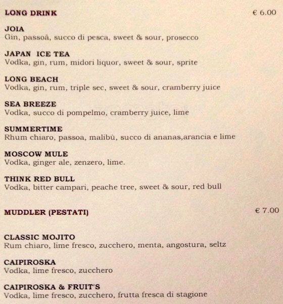 Menu di Due Zero Uno 