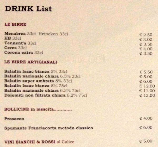 Menu di Due Zero Uno 