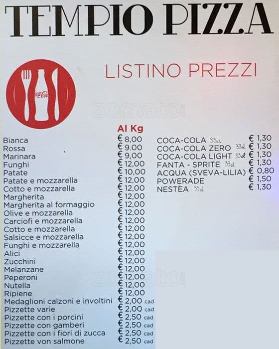 Menu di Tempio della Pizza 