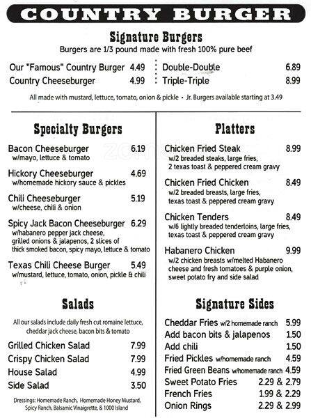 Menu At Country Burger Restaurant Plano W Parker Rd
