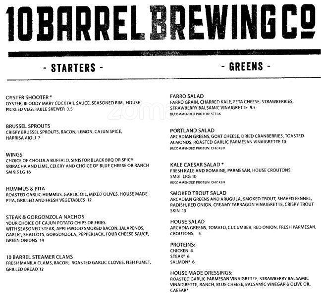 10 Barrel Brewing Co Menu, Menu untuk 10 Barrel Brewing Co, Pearl
