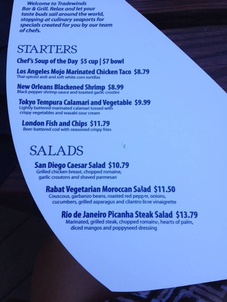 Menu at Tradewinds Bar & Grill, Bay Lake