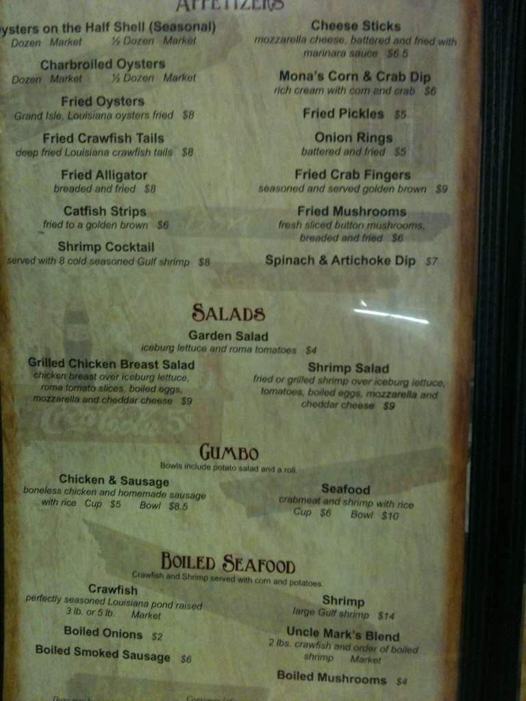 Menu at Dwight's restaurant, Lafayette