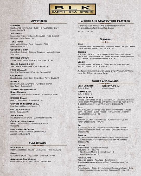BLK Earth Sea Spirits Menu, Menu for BLK Earth Sea Spirits, Huntington