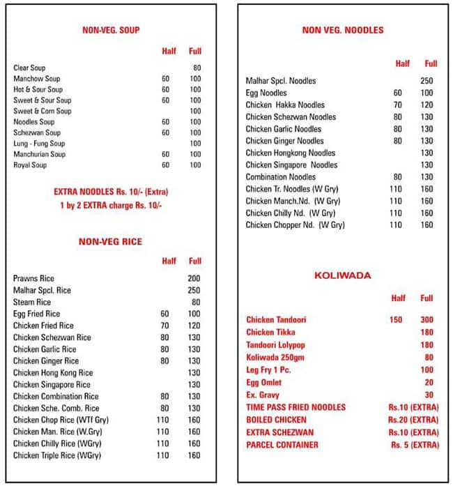 Menu of Tip Top Chinese, Bhayandar, Mumbai