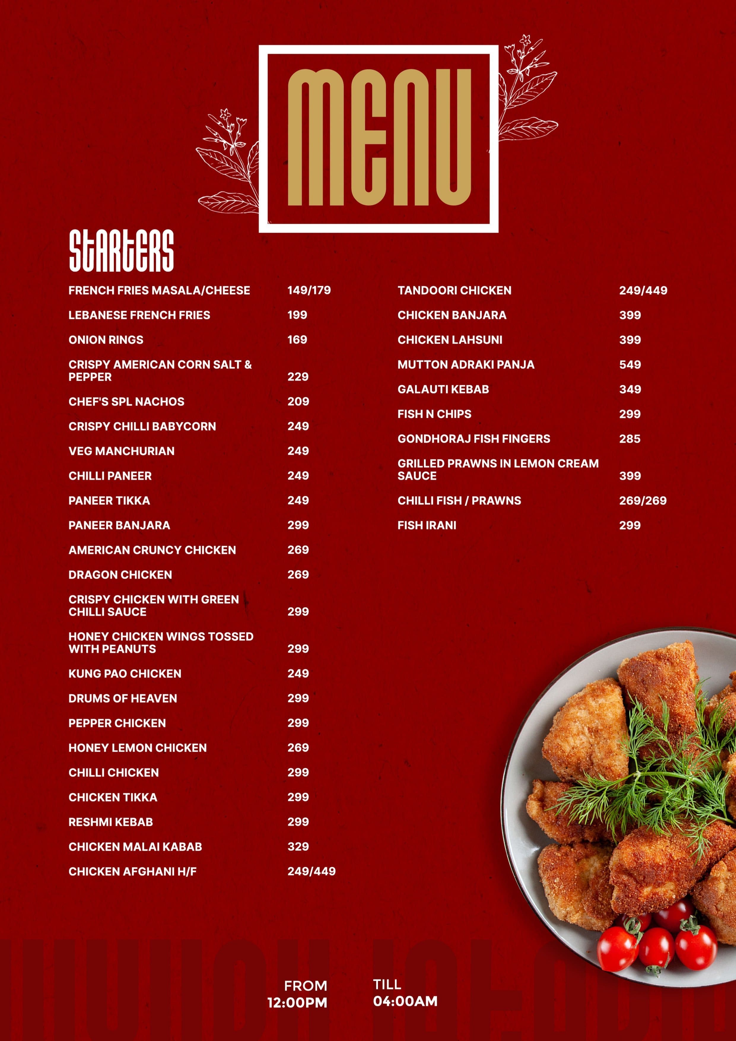 Menu of Luxury Latakia, Park Circus Area, Kolkata