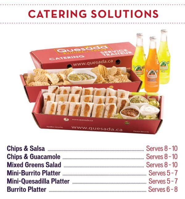 Menu at Quesada Burritos & Tacos restaurant, Mississauga, Dixie Rd