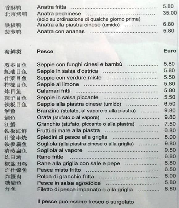 Menu di Città D'oriente 