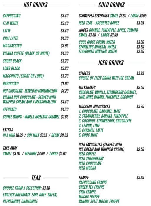 Menu at Kafe 258 cafe, West Lakes