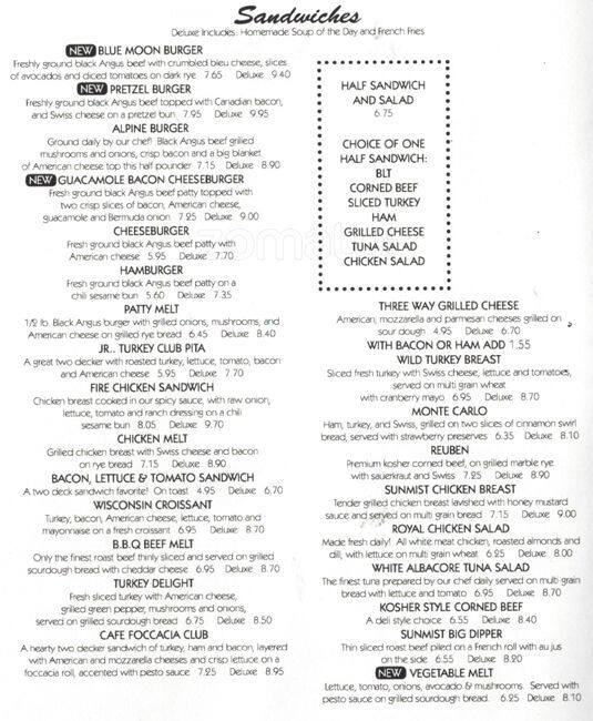 Sunmist Restaurant of Addison меню