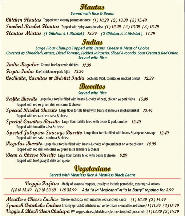 Menu at El Tiempo Cantina Richmond restaurant, Houston, Richmond Ave