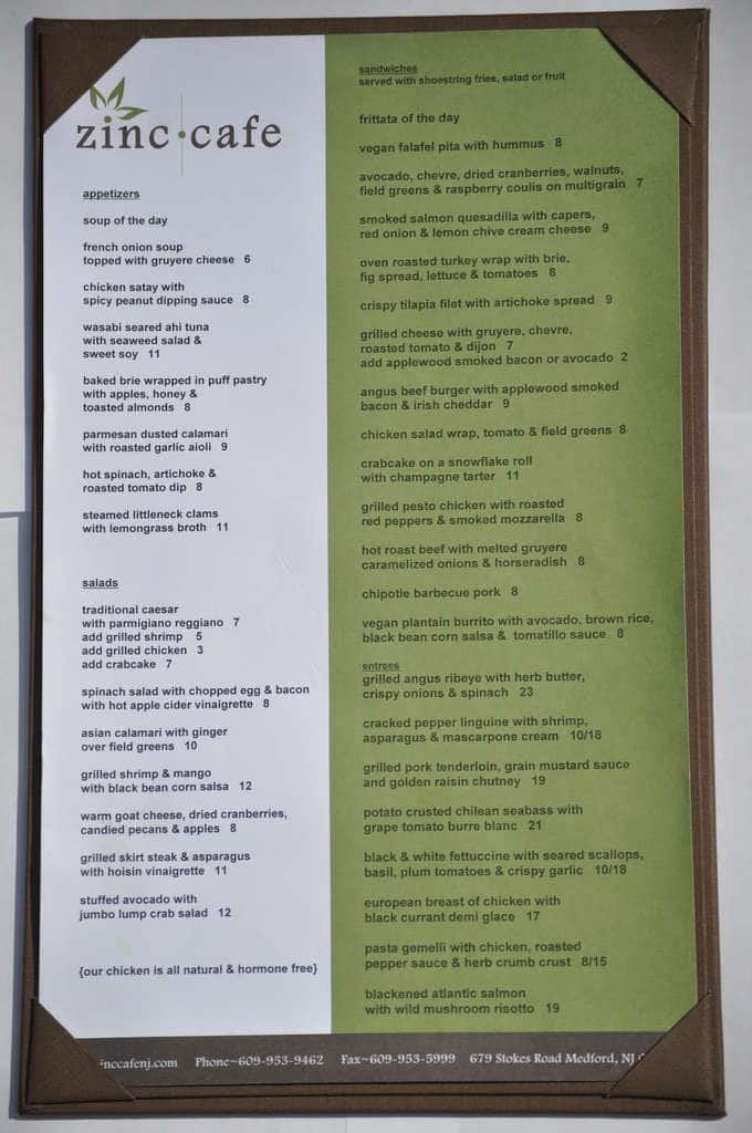 Zinc Cafe Medford Menu at Robert Lesley blog