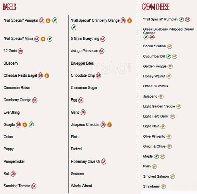 Bruegger's Bagel Bakery Menu Urbanspoon/Zomato
