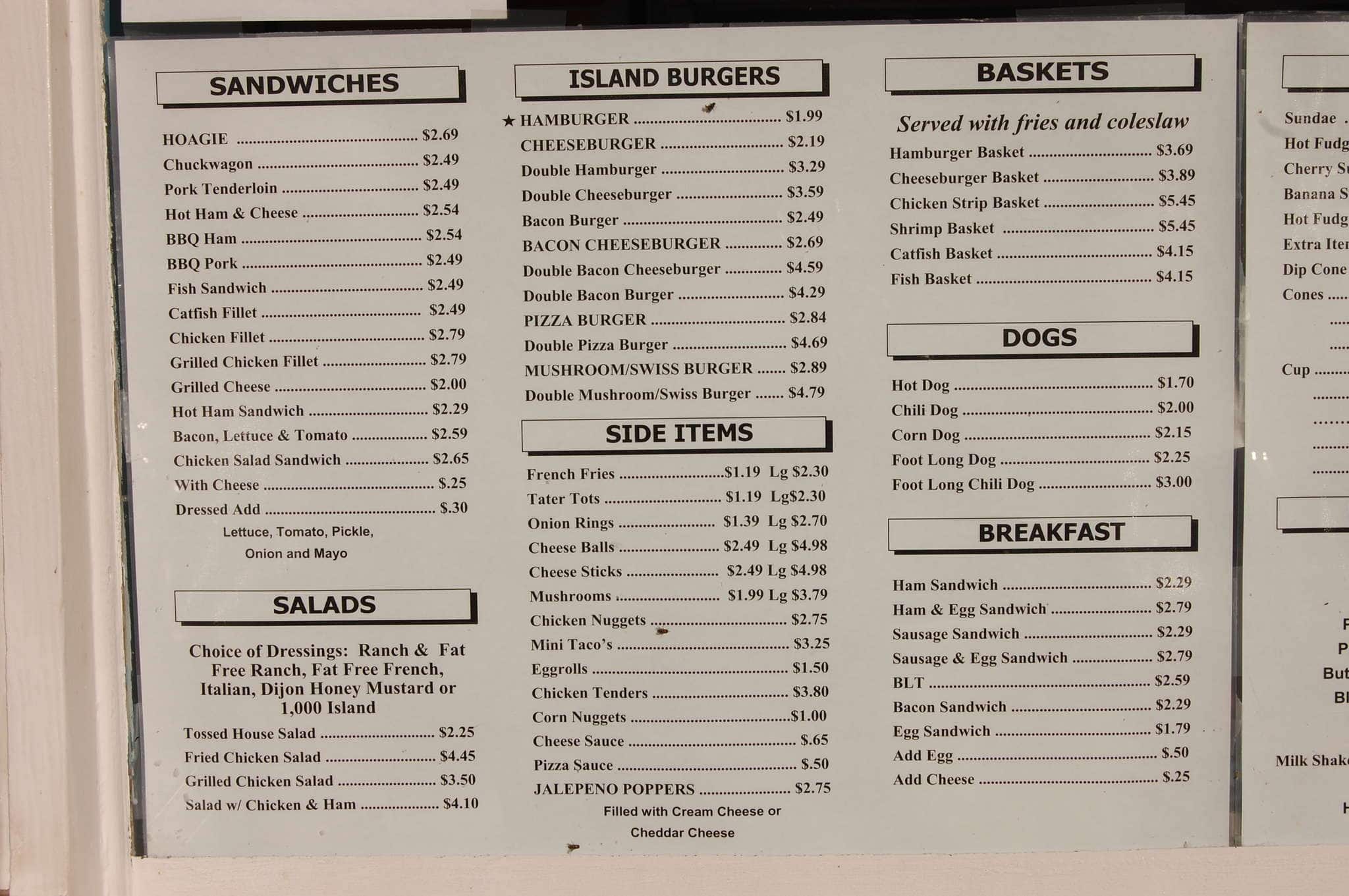 Menu at Dairy Freeze restaurant, Island