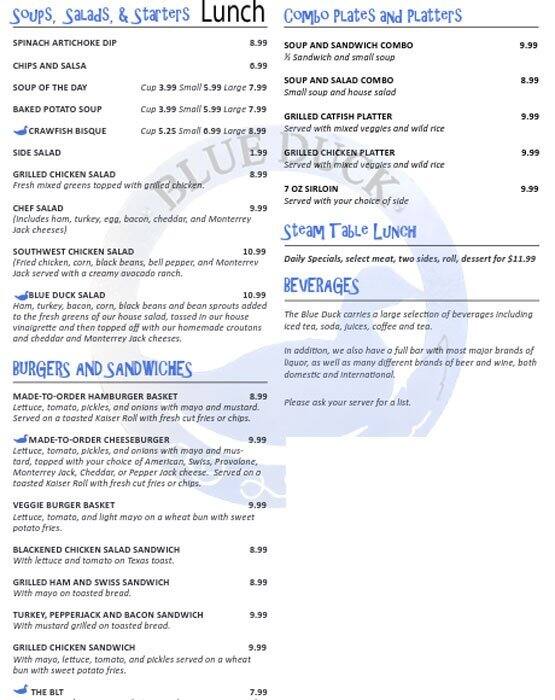 The Blue Duck Menu, Menu untuk The Blue Duck, Livingston, Livingston