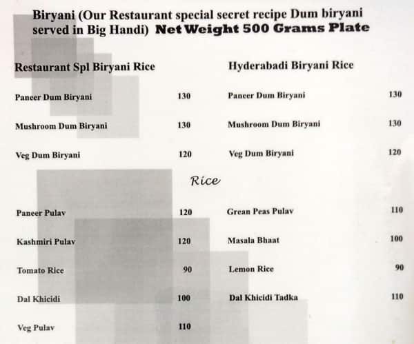 Saurabh Family Hotel Premium Rooms and Restaurant menu