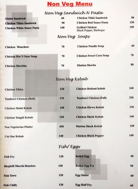 Saurabh Family Hotel Premium Rooms and Restaurant menu