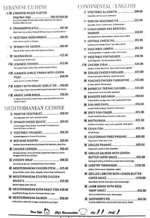 Melange Restaurant menu