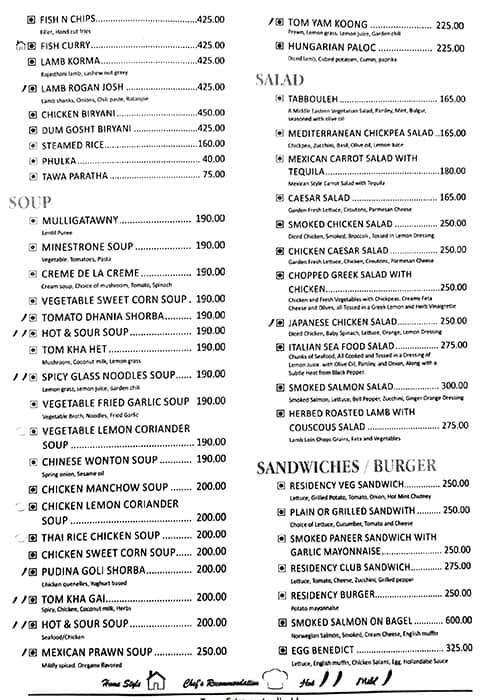 Melange Restaurant menu