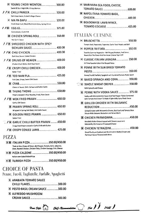 Melange Restaurant menu