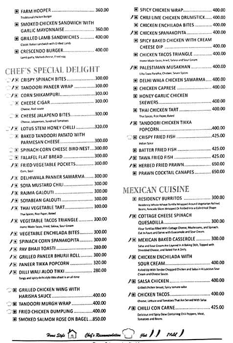 Melange Restaurant menu
