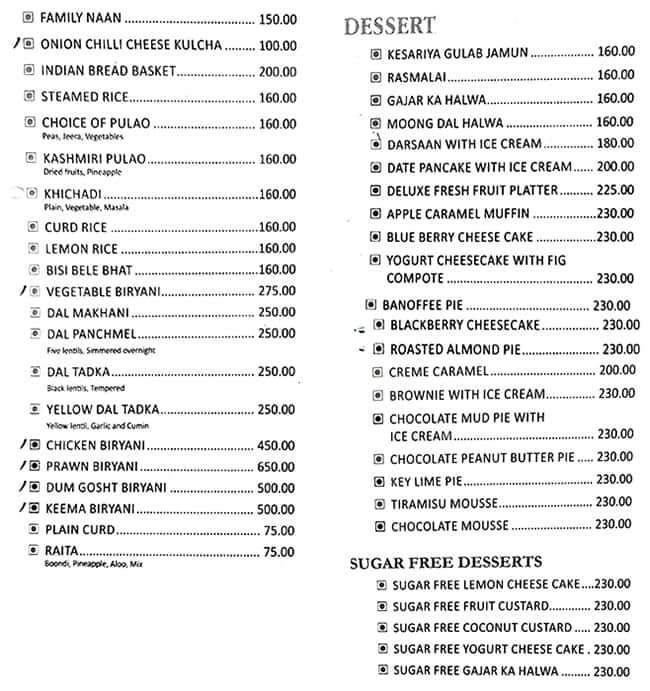 Melange Restaurant menu