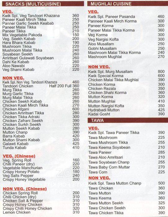 Kwik Restaurant Menu, Menu for Kwik Restaurant, Tajganj, Agra - Zomato