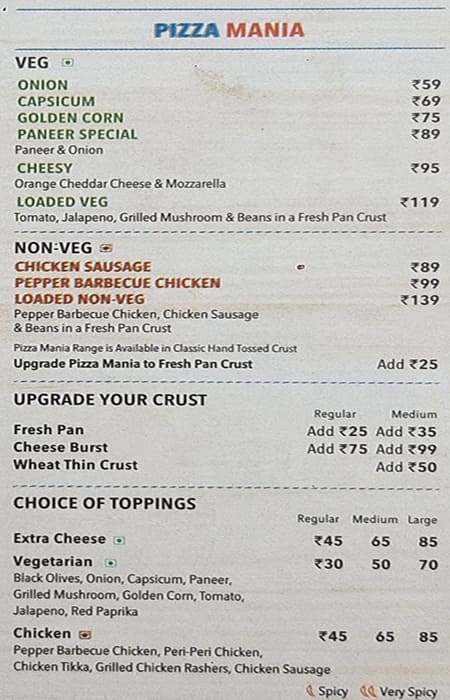 Domino's Pizza menu