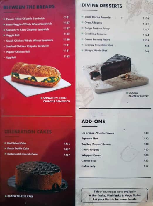 Café Coffee Day menu