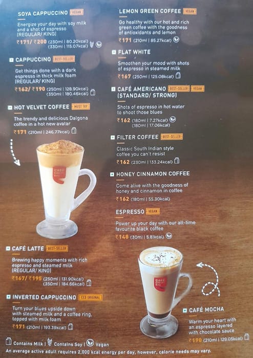 Café Coffee Day menu