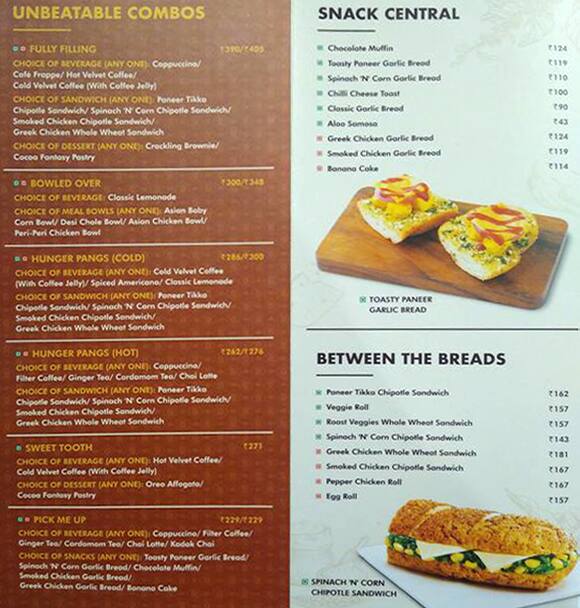 KARNATAKA COFEE DAY menu