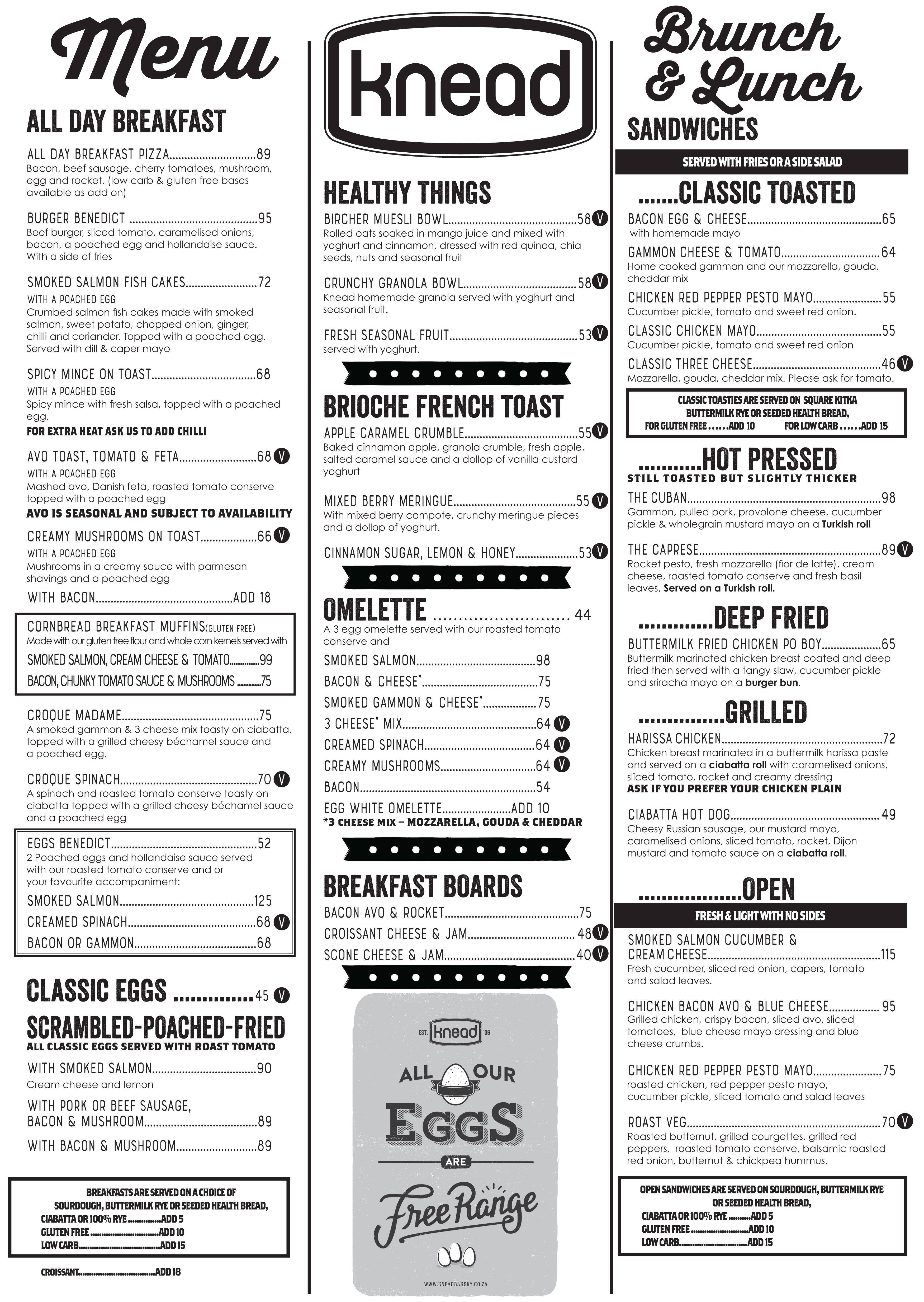 Knead Menu, Menu for Knead, Newlands, Cape Town Zomato SA