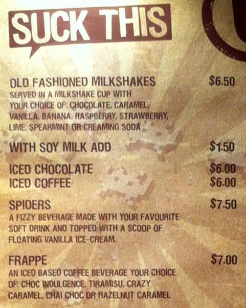 Underground Coffee Company Menu