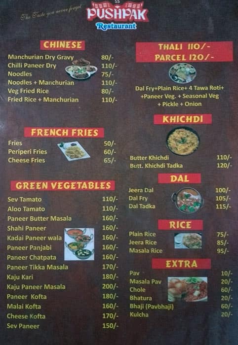 Pushpak Restaurant menu