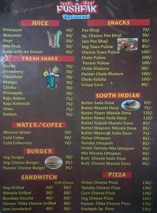 Pushpak Restaurant menu