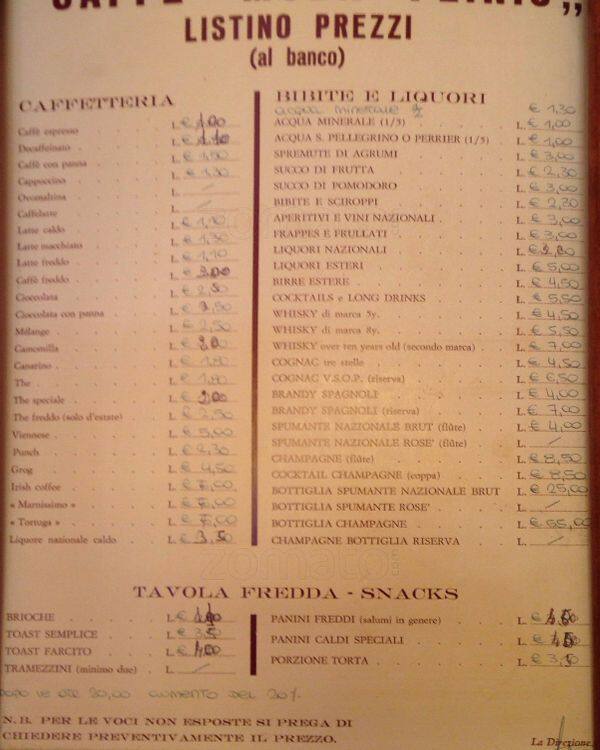 Menu di Caffè Moda 