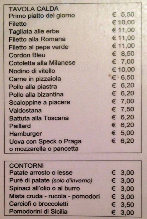 Menu di Caffè Moda 