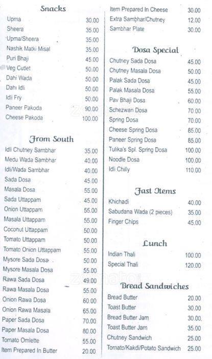 Tulika's Rasoi menu