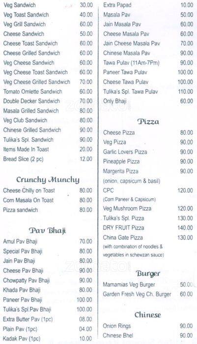 Tulika's Rasoi menu