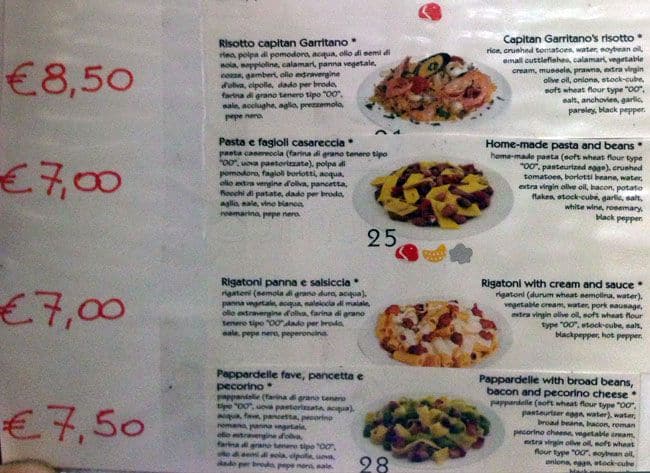 Menu di Bar I Tigli 