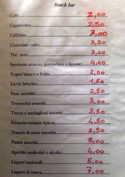 Menu di Bar I Tigli 