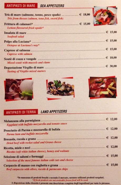 Menu di Pizzeria Virgilio 