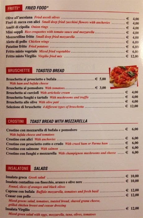 Menu di Pizzeria Virgilio 