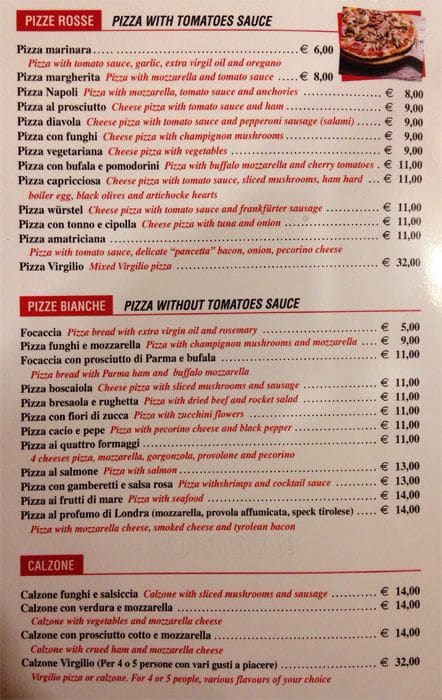 Menu di Pizzeria Virgilio 