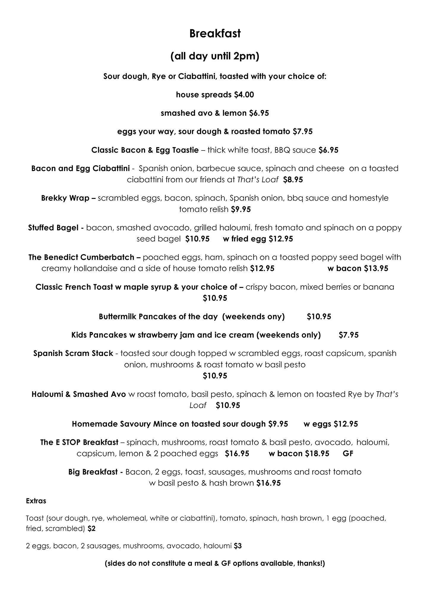 Espresso Stop Menu, Menu for Espresso Stop, Cannon Hill, Brisbane Urbanspoon/Zomato