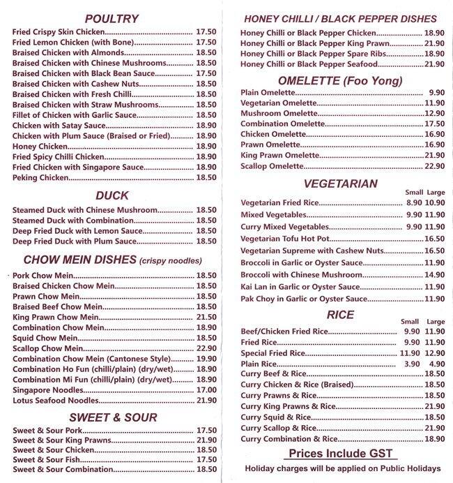 Menu at Lotus Court Connolly Chinese Restaurant, Connolly, Shop1/1 ...