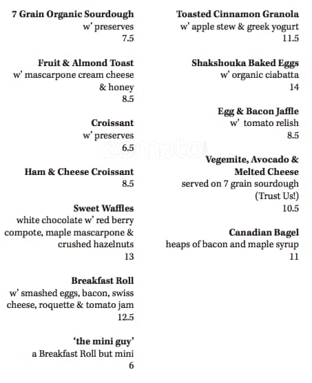 Carta de Flock Cafe.