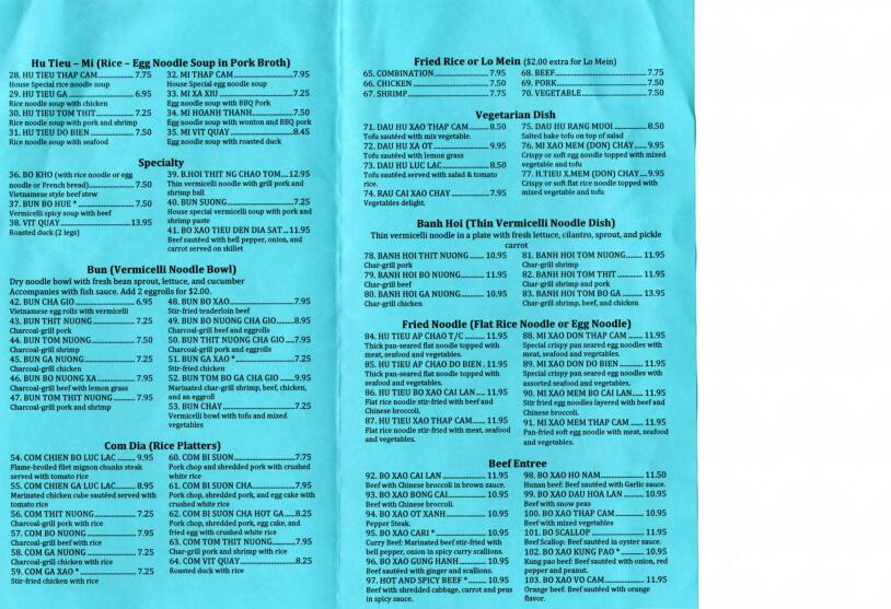 Menu At Pho Hang Grill Restaurant Houston Menu At Pho Hang Grill Restaurant Houston