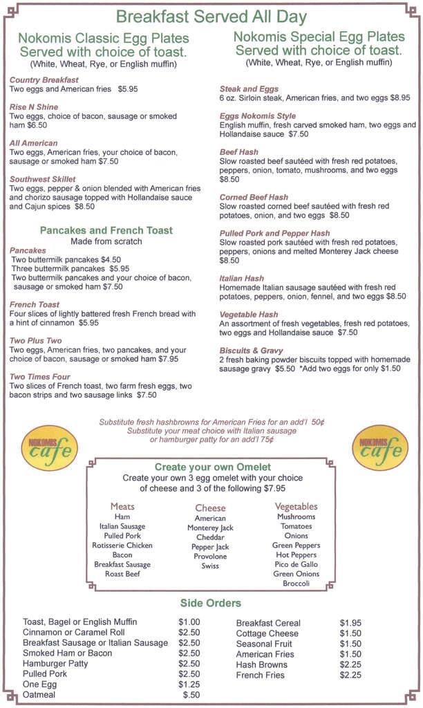 Nokomis Cafe Menu, Menu for Nokomis Cafe, South Minneapolis, Twin